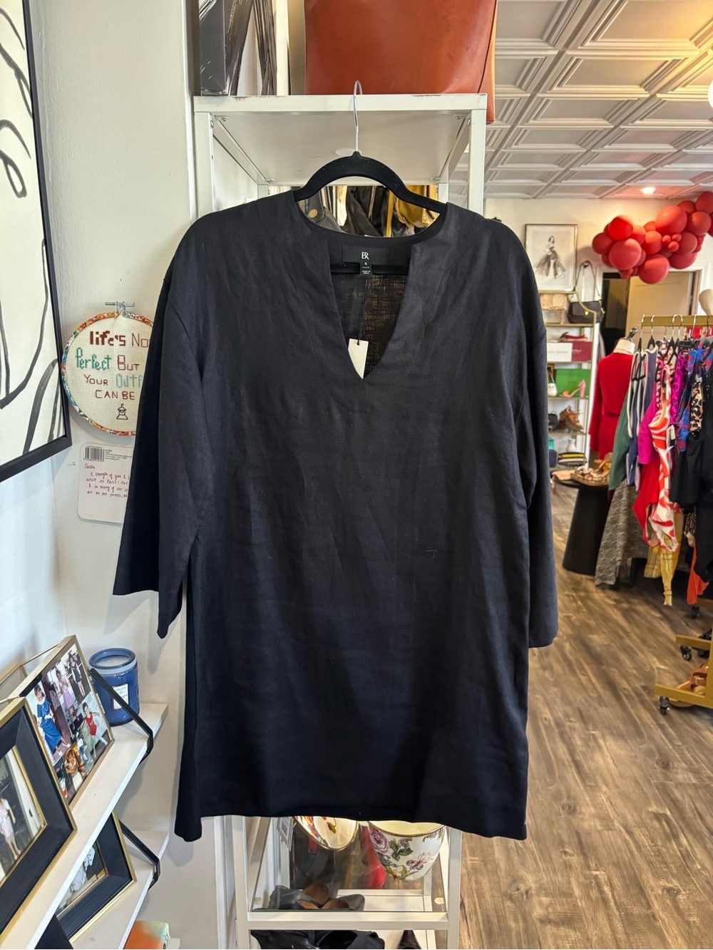 Banana Republic Black V-Neck Tunic Dress linen NWT